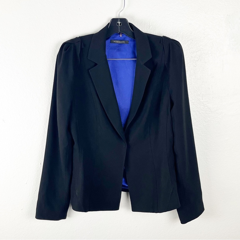 ELIE TAHARI Black Single Button Lined Long Sleeves Blazer 12 Office Classic